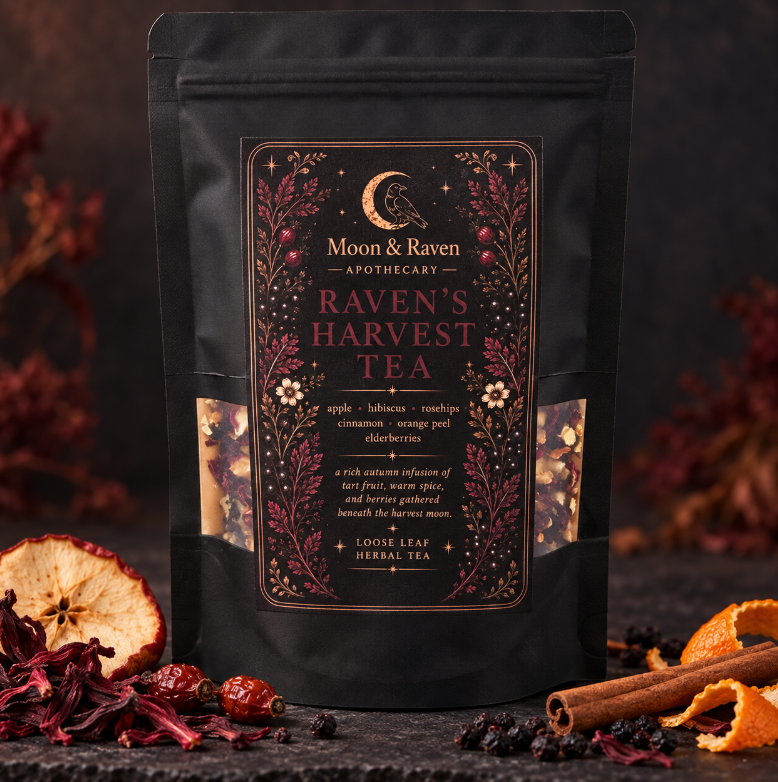 Raven's Harvest Tea loose leaf pouch